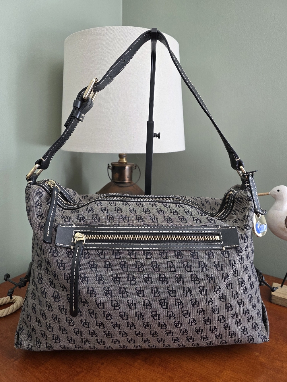 Dooney & Bourke Signature DB Monogram Canvas Hobo Shoulder Bag Y2K Vintage